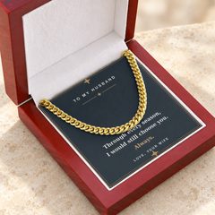 Gold Cuban link chain in the luxury wooden gift box