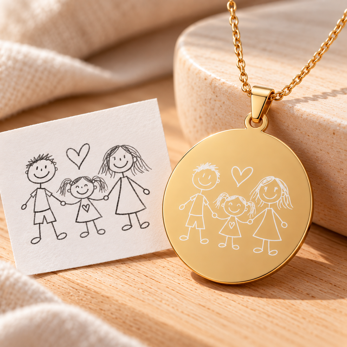 Child’s Drawing Necklace – Custom Engraved Keepsake