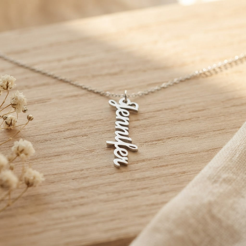 Personalized Vertical Name Necklace – Classic Script Style