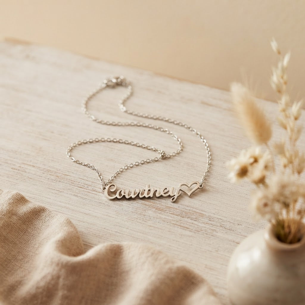 Personalized Name Necklace with Heart – Classic Script Style