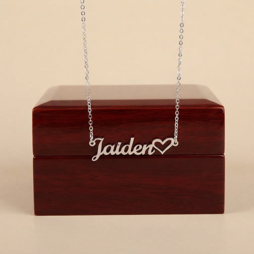 Personalized Name Necklace with Heart – Classic Script Style
