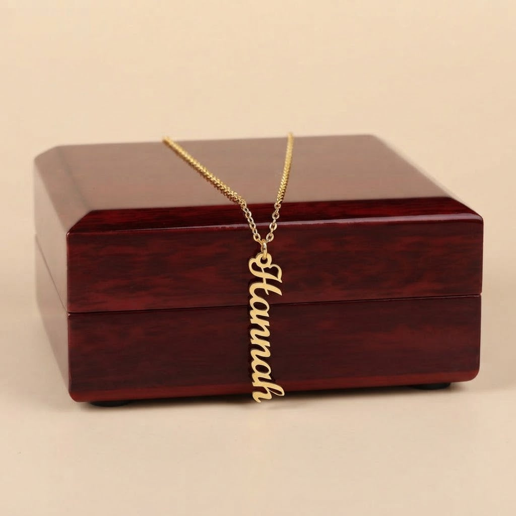 Personalized Vertical Name Necklace – Classic Script Style