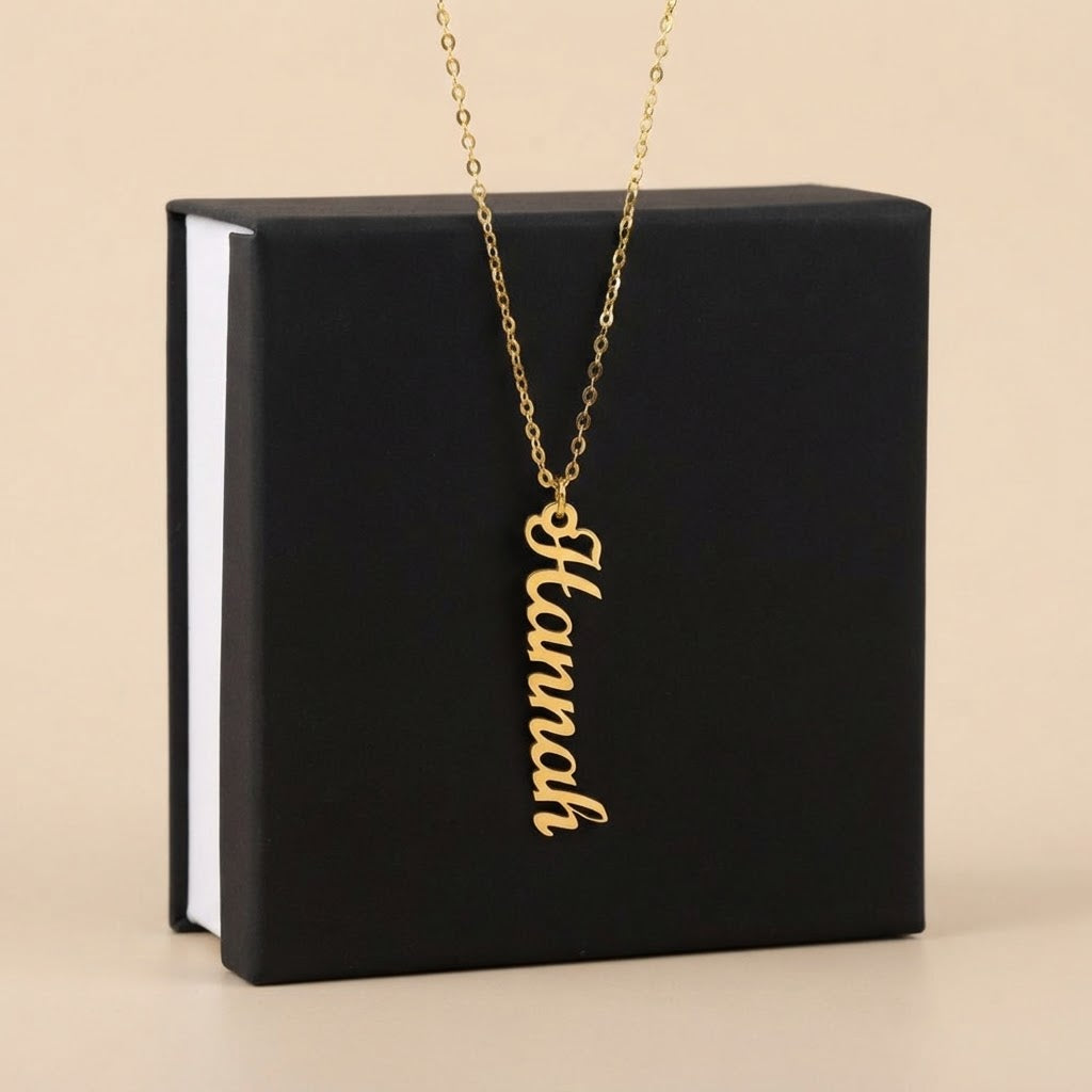 Personalized Vertical Name Necklace – Classic Script Style