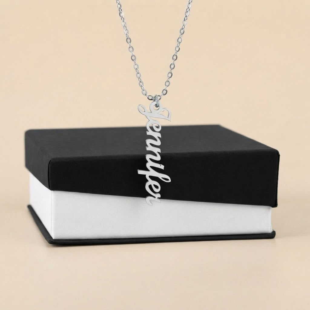 Personalized Vertical Name Necklace – Classic Script Style