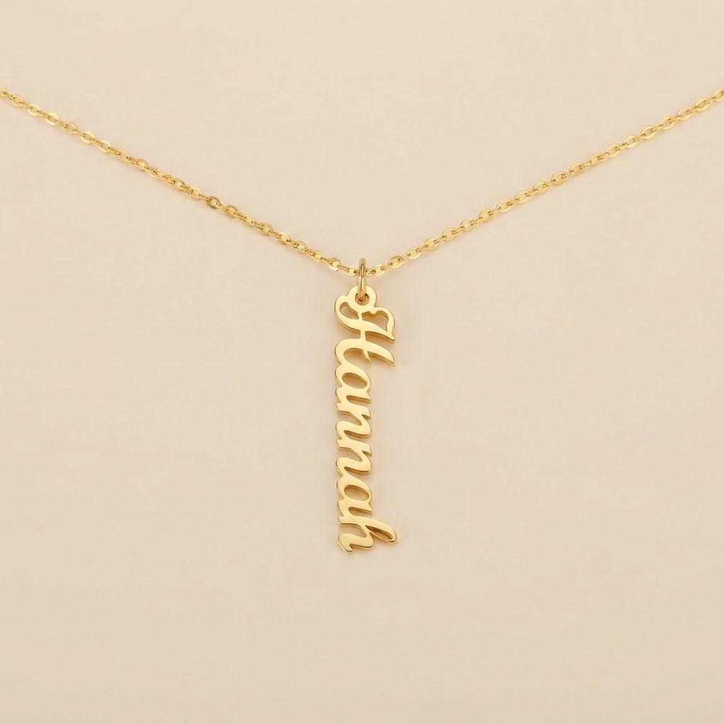 Personalized Vertical Name Necklace – Classic Script Style