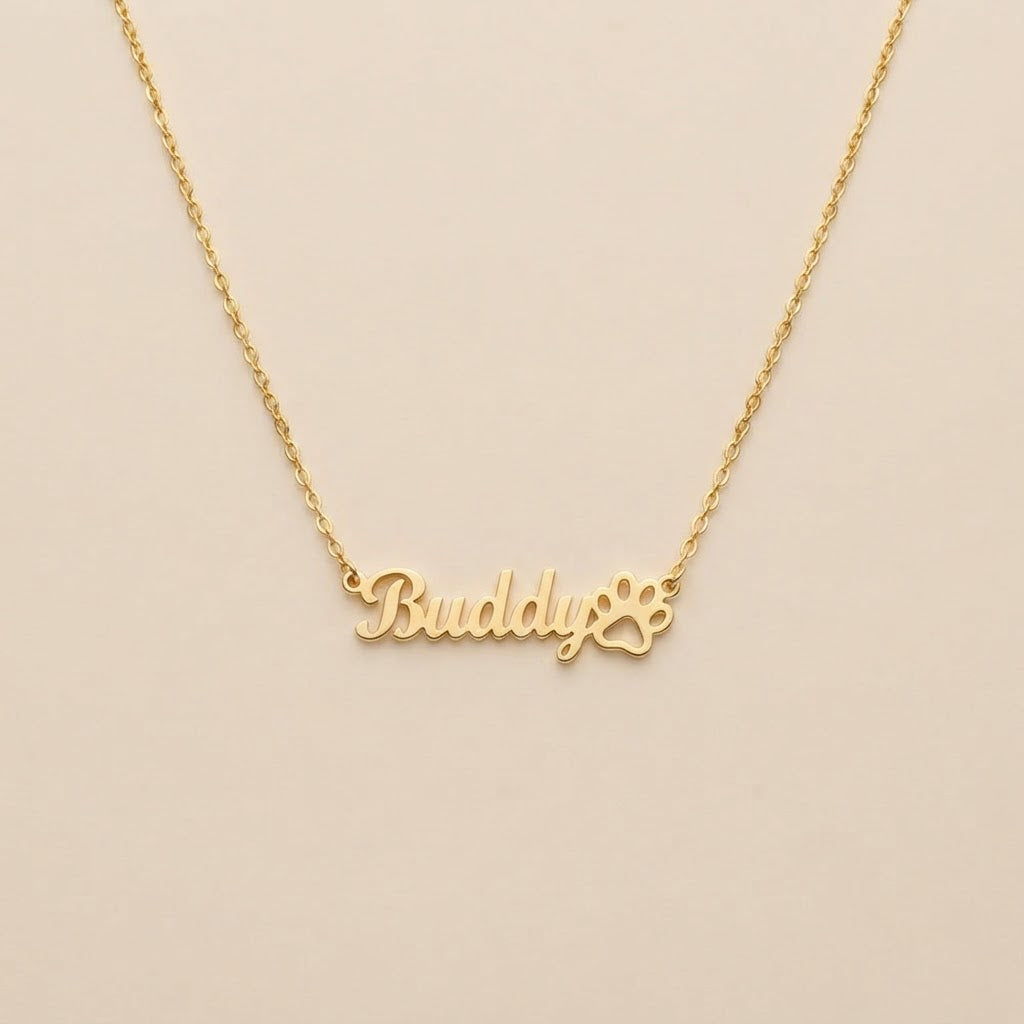 Personalized Pet Name Necklace with Paw Print