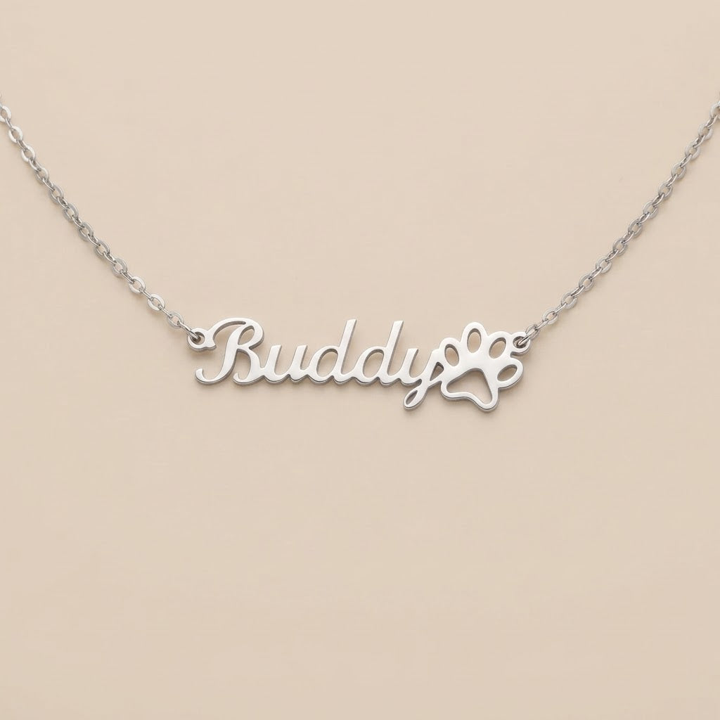 Personalized Pet Name Necklace with Paw Print