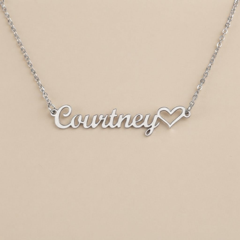 Personalized Name Necklace with Heart – Classic Script Style