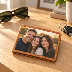 Personalized Photo Leather Wallet – Custom Gift for Him