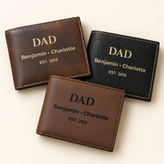 Personalized Dad wallet in Rustic, Black and Dark Brown color options