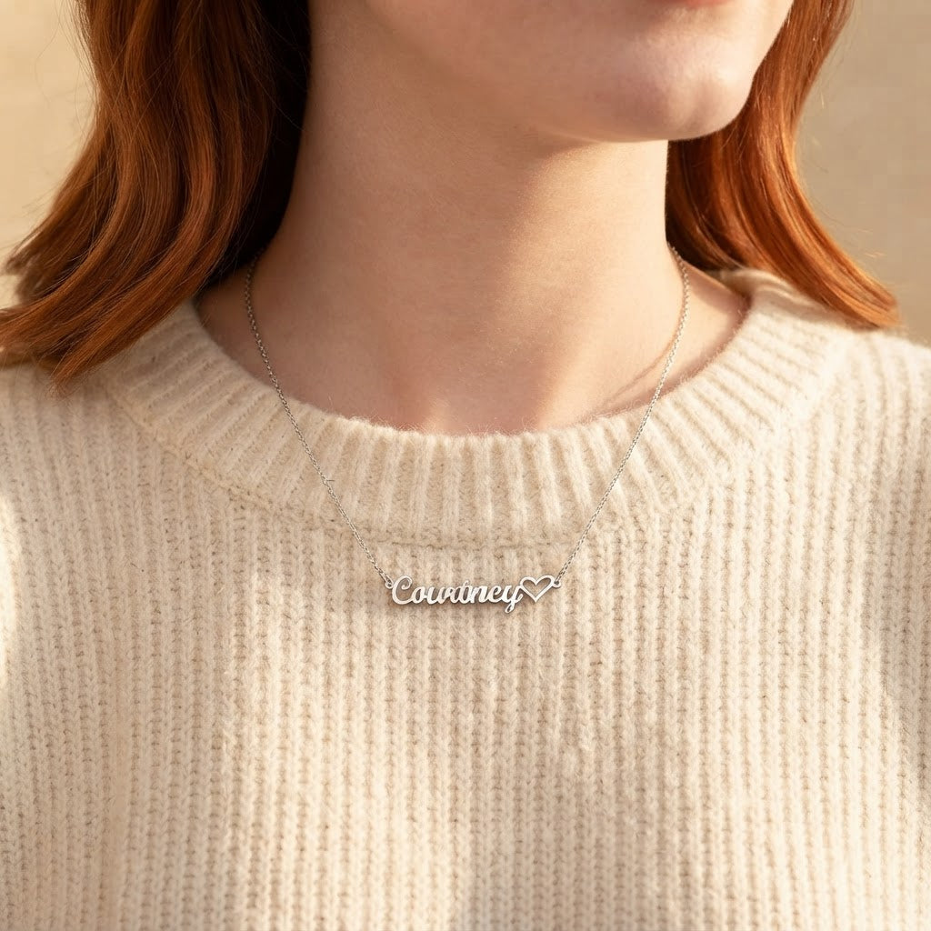 Personalized Name Necklace with Heart – Classic Script Style