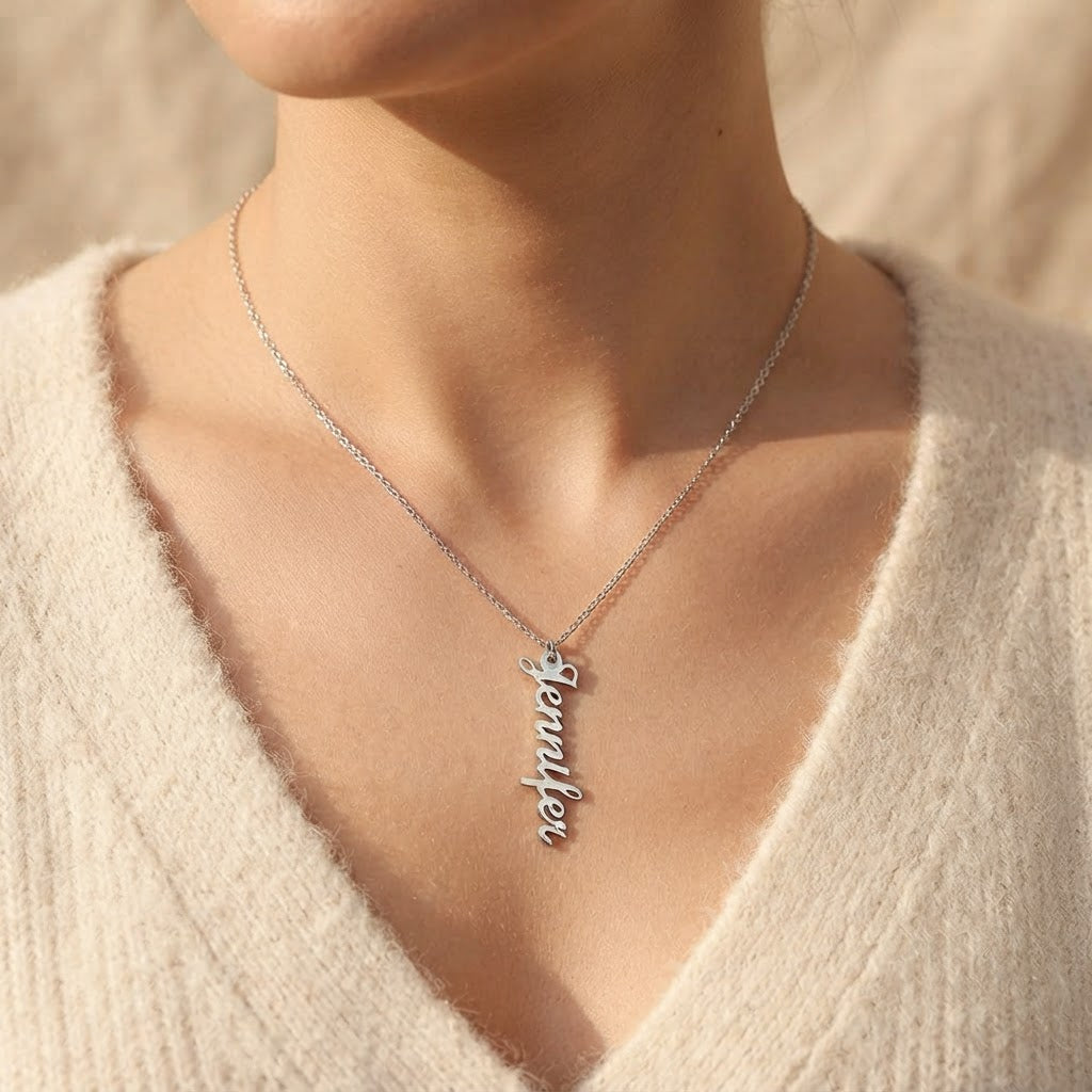 Personalized Vertical Name Necklace – Classic Script Style