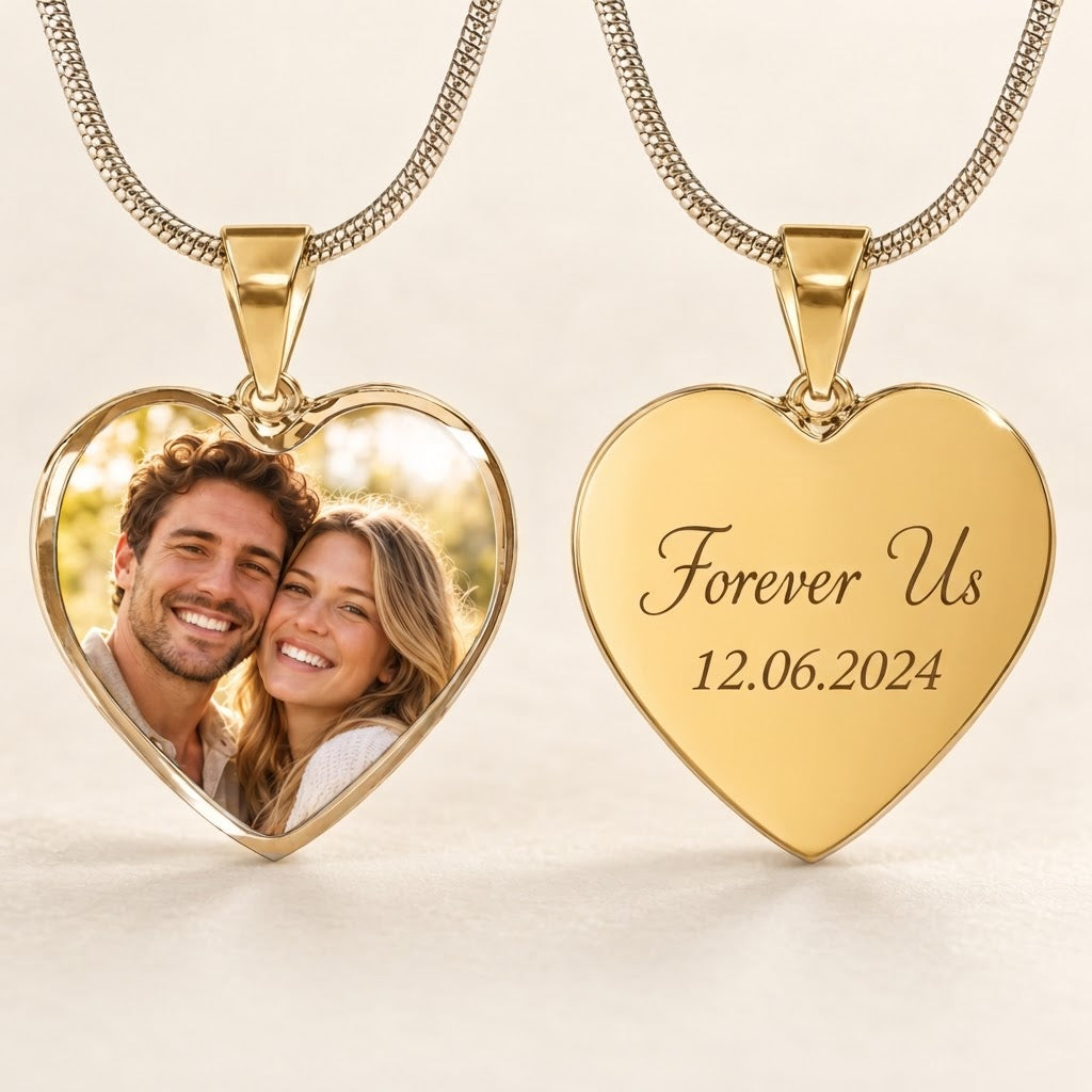 Personalized Photo Heart Necklace – Custom Photo & Engraved Keepsake Gift for Mom, Grandma or Wife