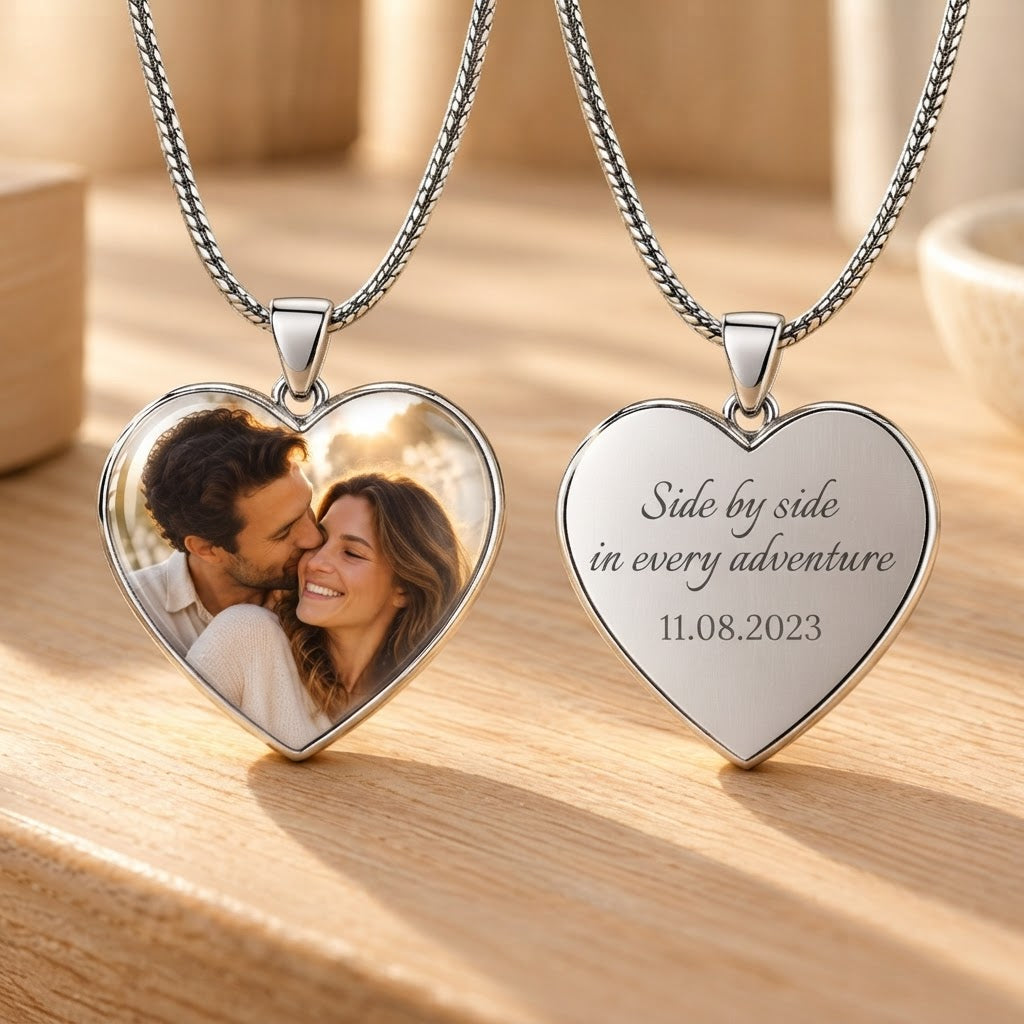 Personalized Photo Heart Necklace – Custom Photo & Engraved Keepsake Gift for Mom, Grandma or Wife