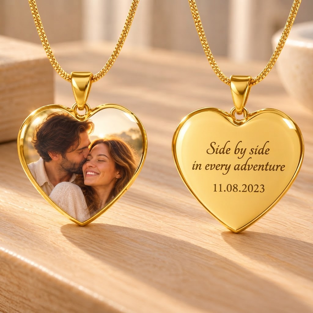 Personalized Photo Heart Necklace – Custom Photo & Engraved Keepsake Gift for Mom, Grandma or Wife